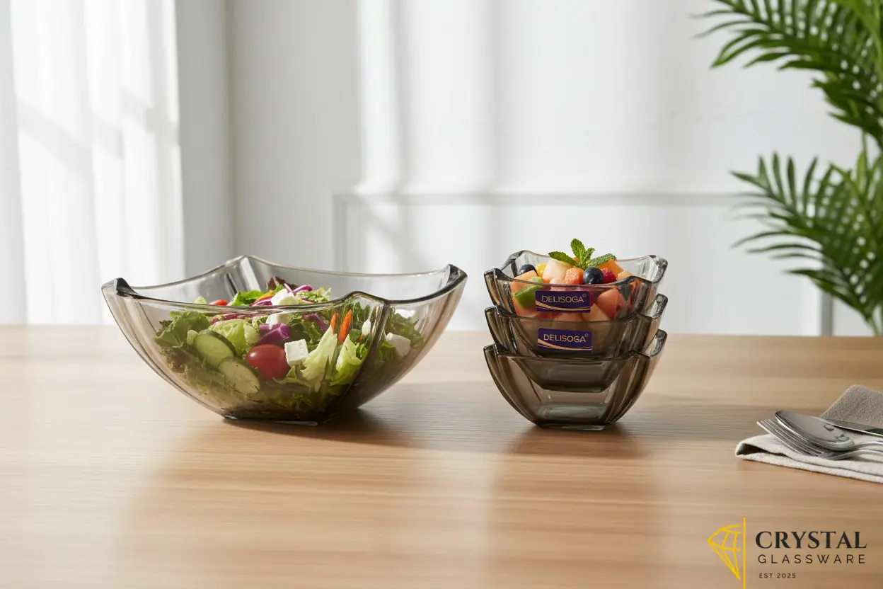 Delisoga 7-Piece Colored Glass Ice Cream & Fruit Serving Set 